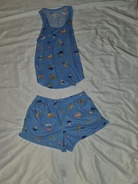 Light Blue Tropical Print Tank & Short Pajama Set